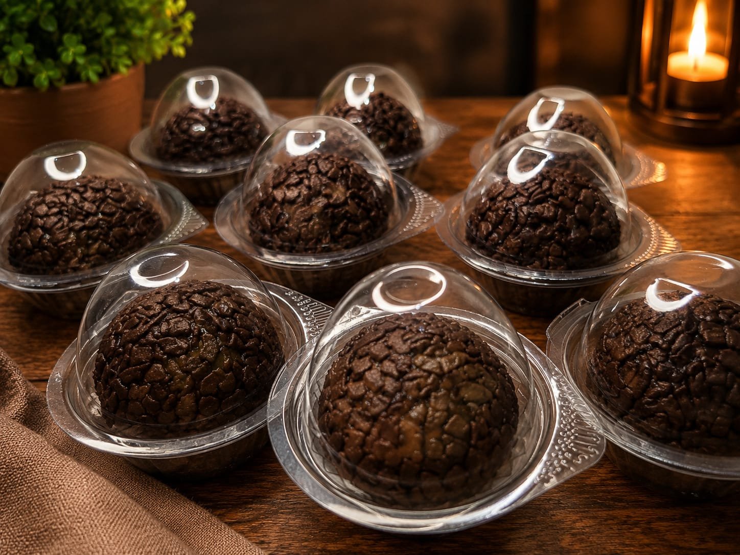 Diversos brigadeiros embalados individualmente