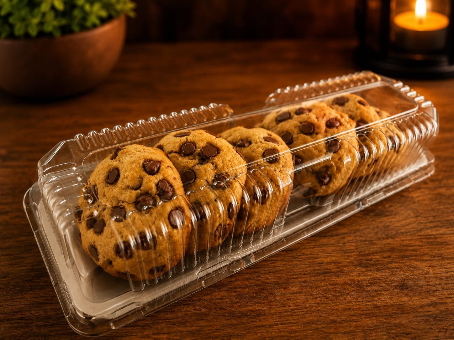 Cookies em embalagem retangular