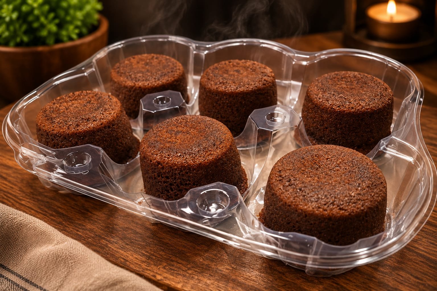Bandeja com seis petit gâteaux de chocolate